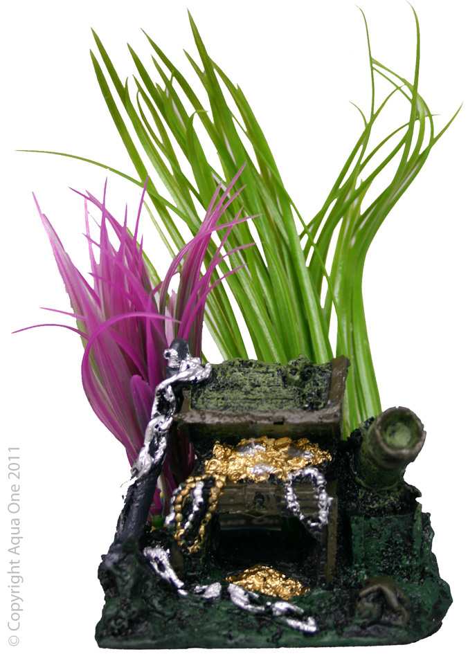 Ornament Treasure Chest & Plant 9x8x14cm