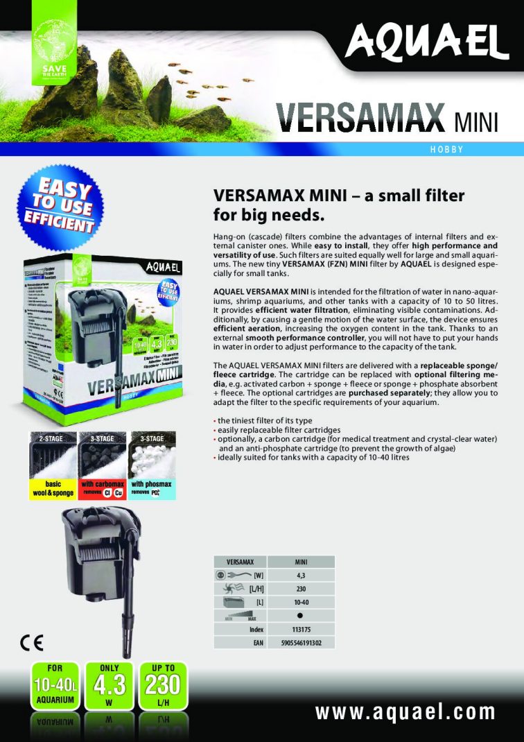 Aquael Versamax-mini Hang-on-back Filter